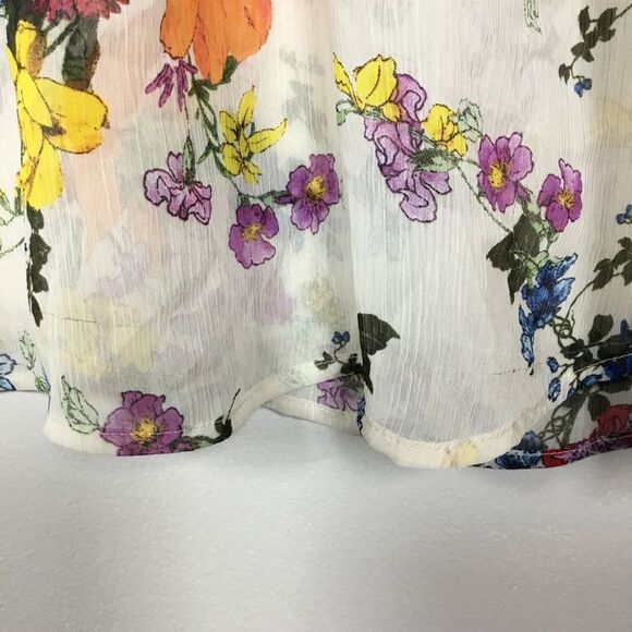 Sheer coverup cold shoulder with tie up bright flowers floaty beachy hippie XL - Picture 4 of 8